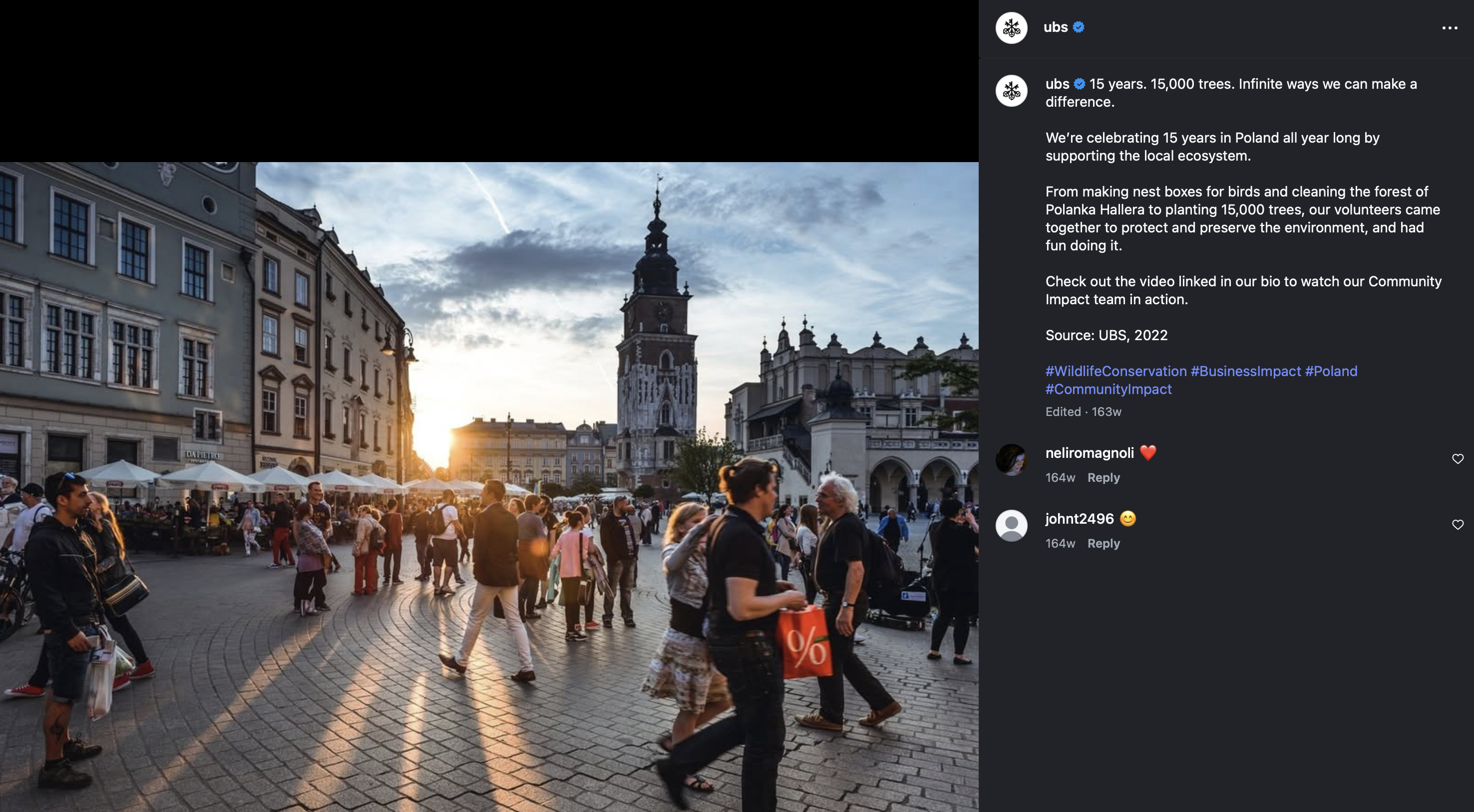 @ubs Instagram — sustainability-focused content